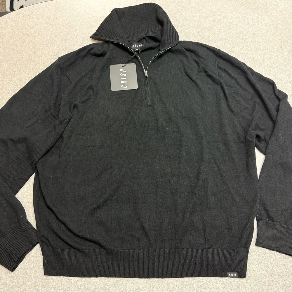 Crisp Brand Quarter Zip Black Crewneck Sweater